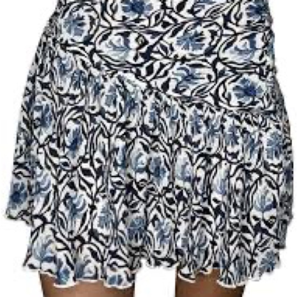 h&m paisley blue printed pleated chiffon skirt